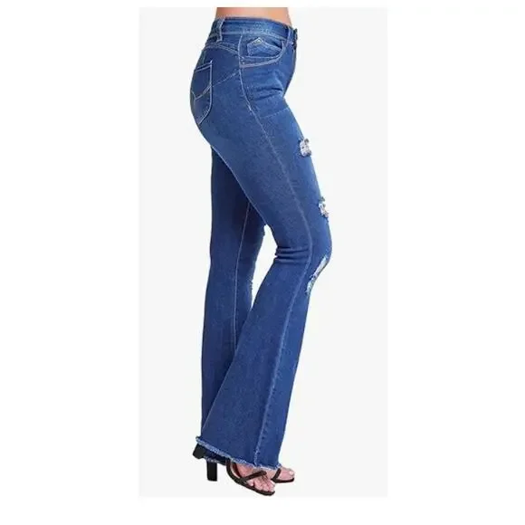 YMI Women's Junior Wannabettabut High Rise Super Flare Denim Jeans Size 1/25 NEW - Picture 3 of 6